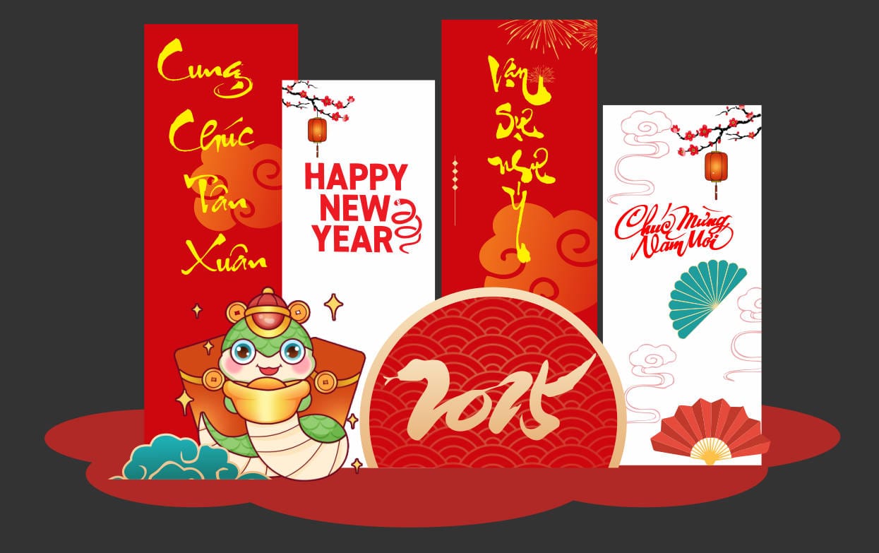 1122421 file thiết kế mô hình decor trang trí chụp ảnh tết năm mới Ất Tỵ 2025 corel x7