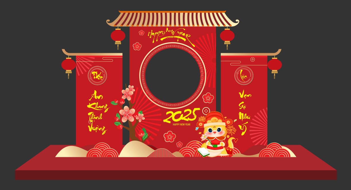 1122424 file thiết kế mô hình decor trang trí chụp ảnh tết năm mới Ất Tỵ 2025 corel x7