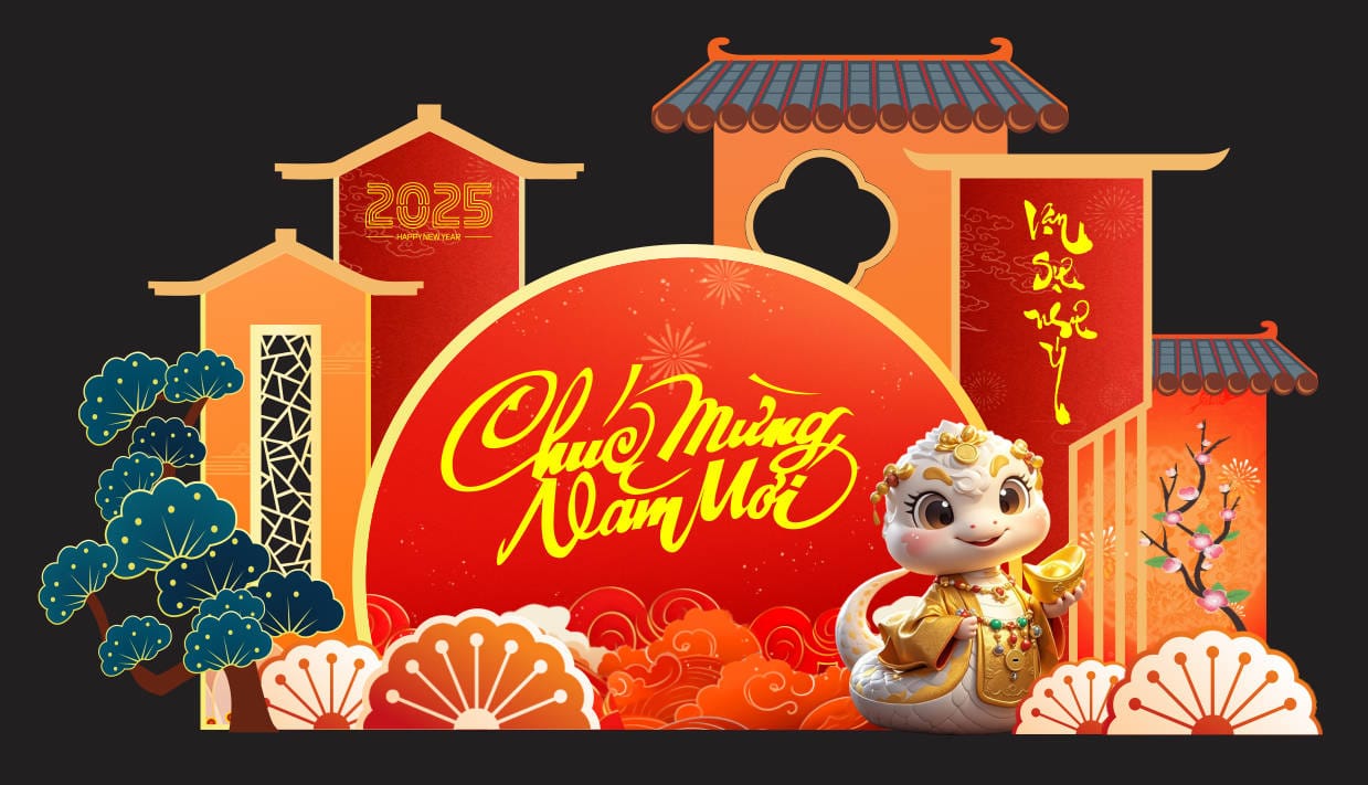 1122425 file thiết kế mô hình decor trang trí chụp ảnh tết năm mới Ất Tỵ 2025 corel x7