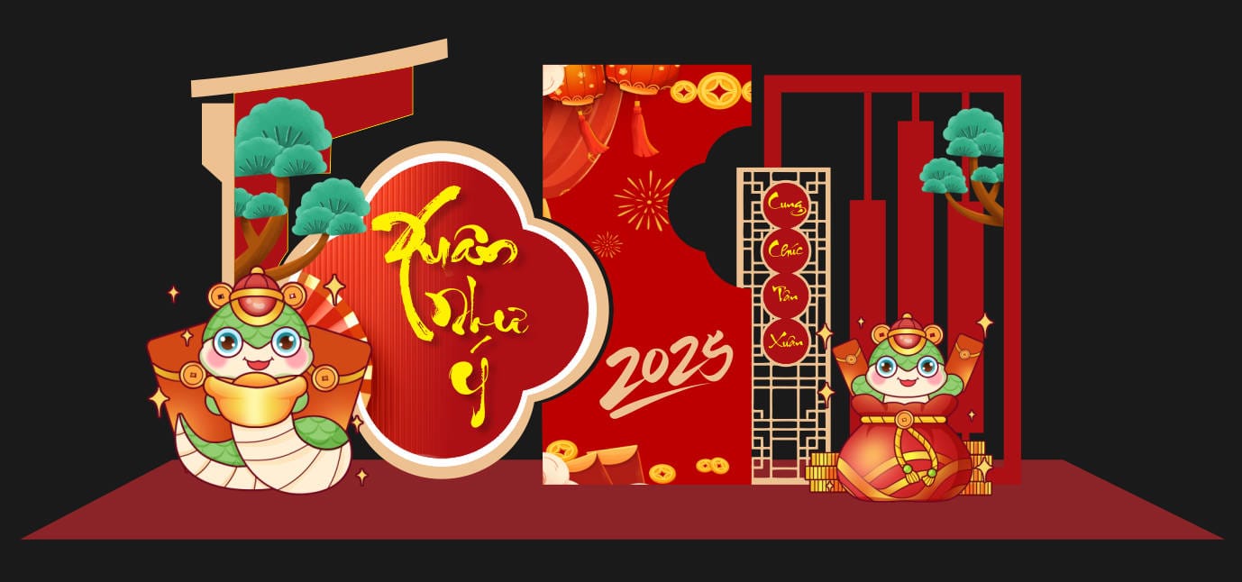 112248 file thiết kế mô hình decor trang trí chụp ảnh tết năm mới Ất Tỵ 2025 corel x7