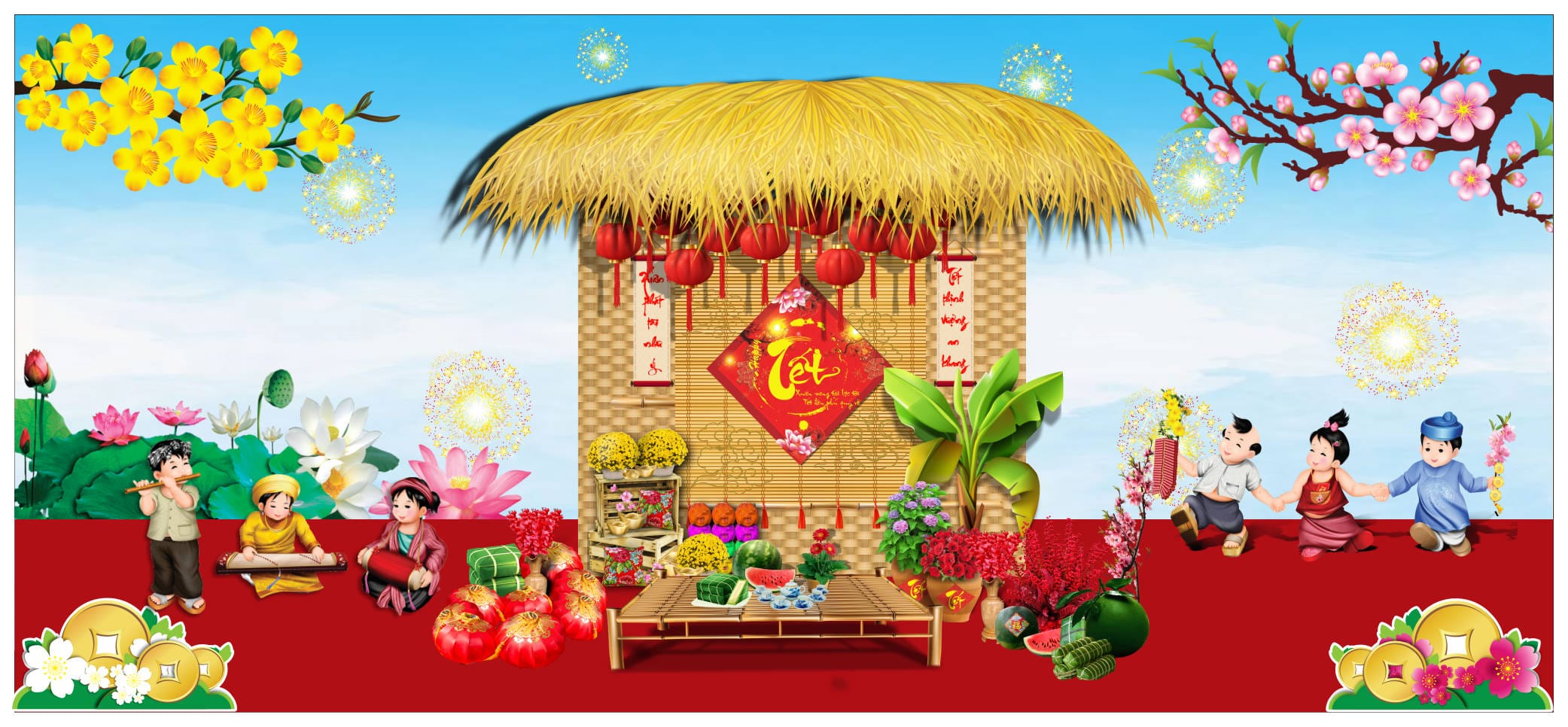 Background phông nền tiểu cảnh chụp ảnh tết check in năm mới file corel x7-33