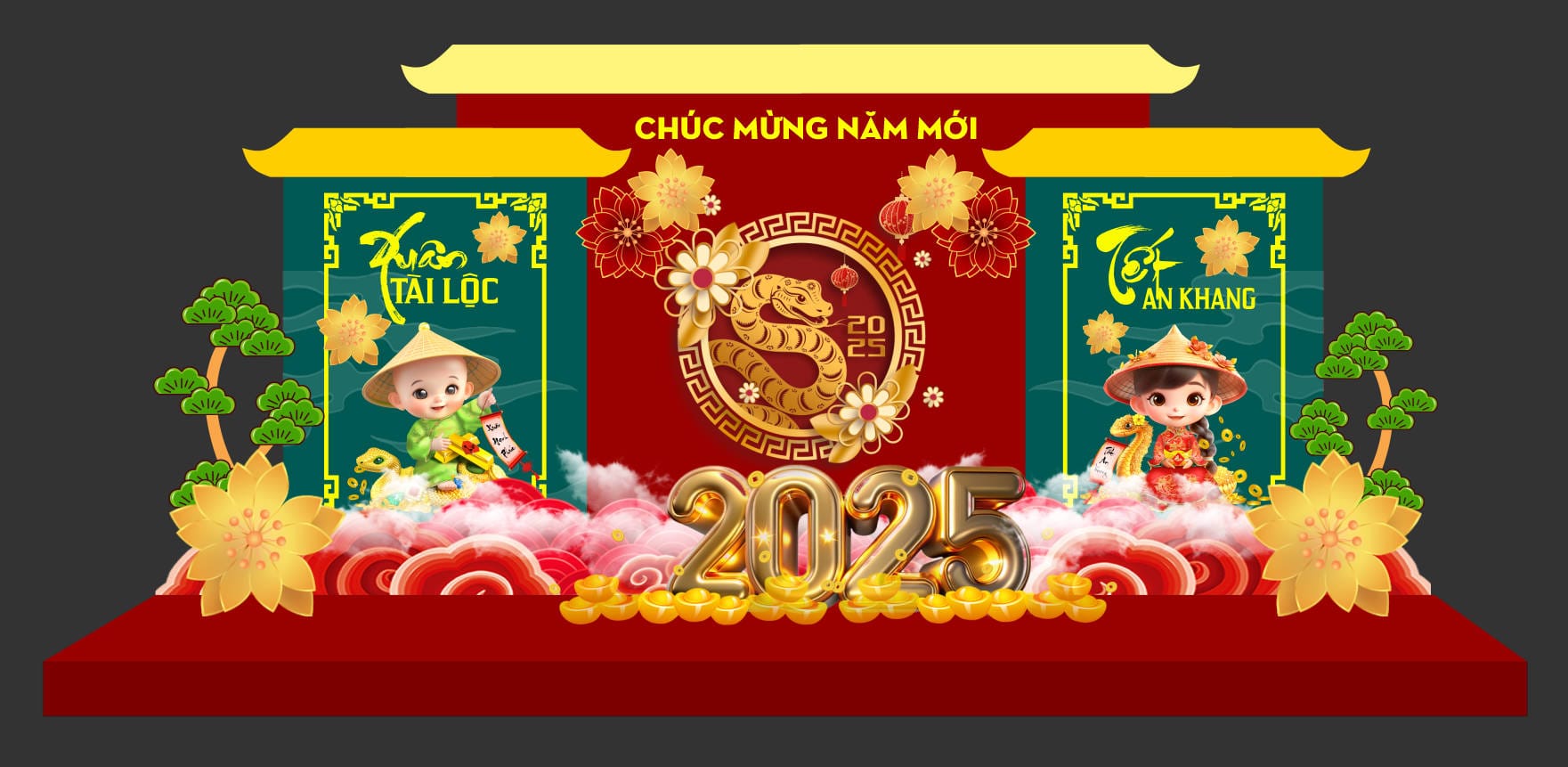1122430 file thiết kế mô hình decor trang trí chụp ảnh tết năm mới Ất Tỵ 2025 corel x7
