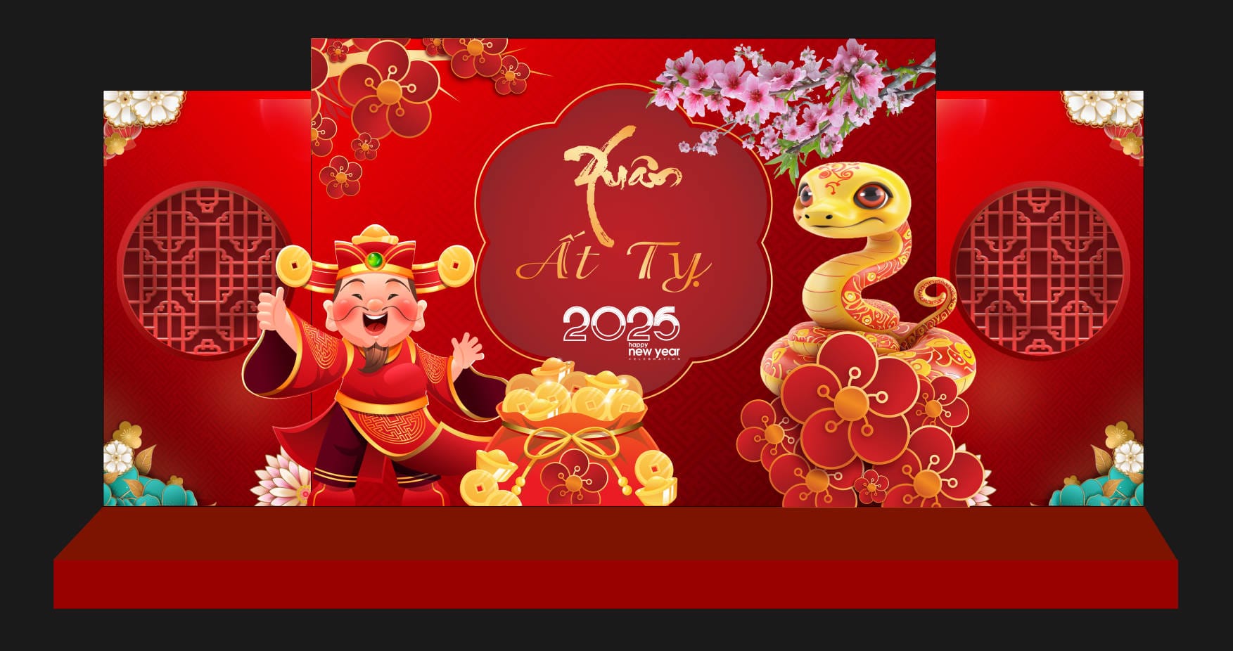 1122434 file thiết kế mô hình decor trang trí chụp ảnh tết năm mới Ất Tỵ 2025 corel x7