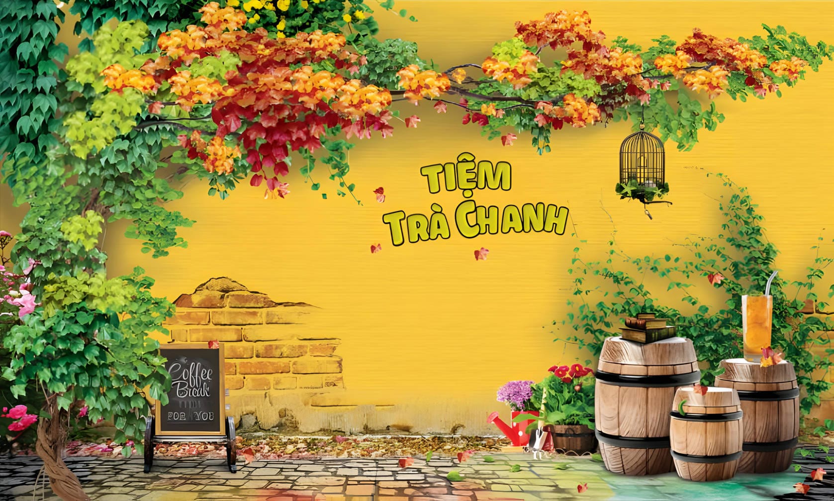 tranh tường trang trí tiệm cà phê trà chanh trà sữa file ảnh JPG (3)
