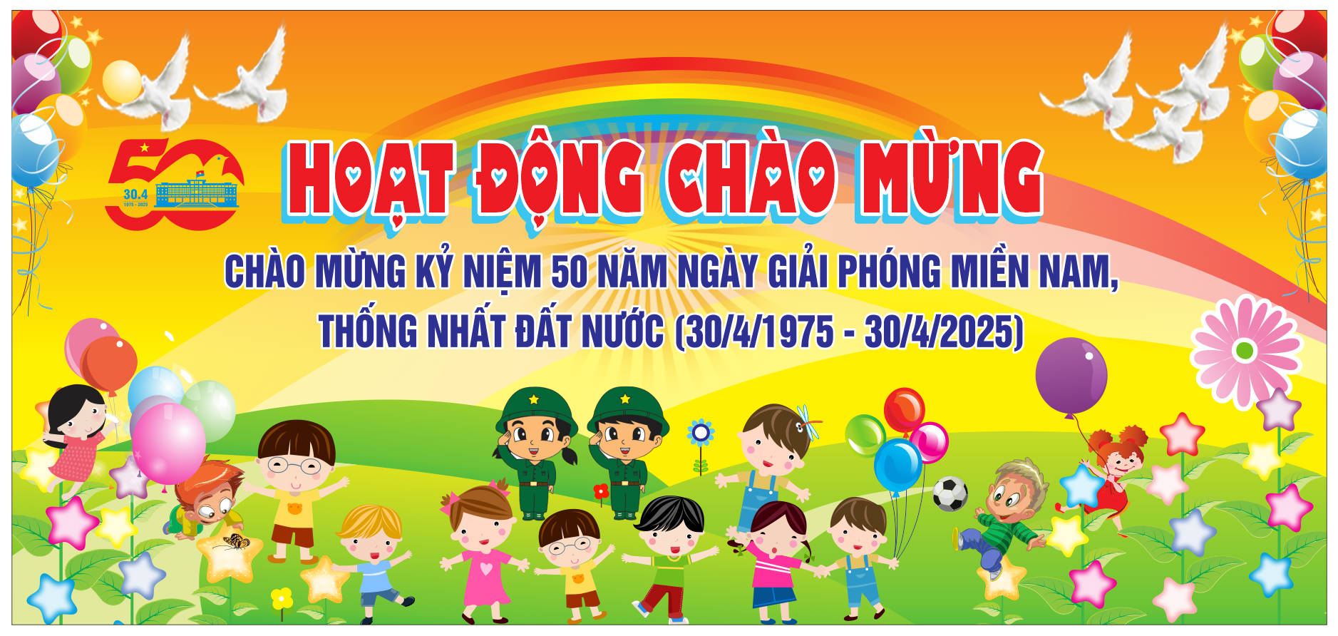 34255 background phông nền maket hoạt động chào mừng ngày giải phóng miền nam 30.4 mầm non file corel x7