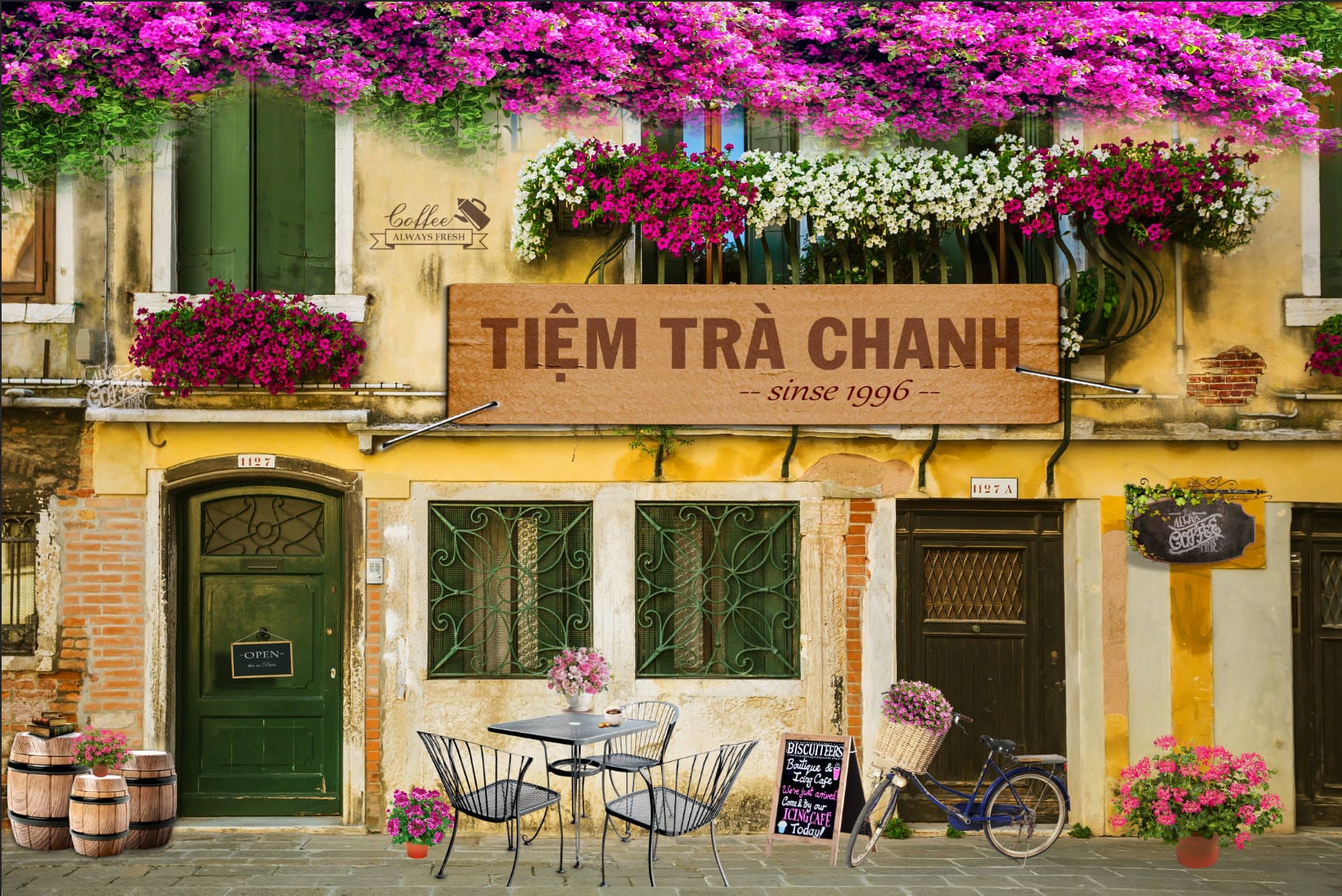 tranh tường trang trí tiệm cà phê trà chanh trà sữa file PSD (83)