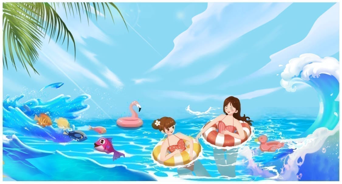 106256 background phông nền biển mùa hè trang trí bể bơi công viên nước file corel x7
