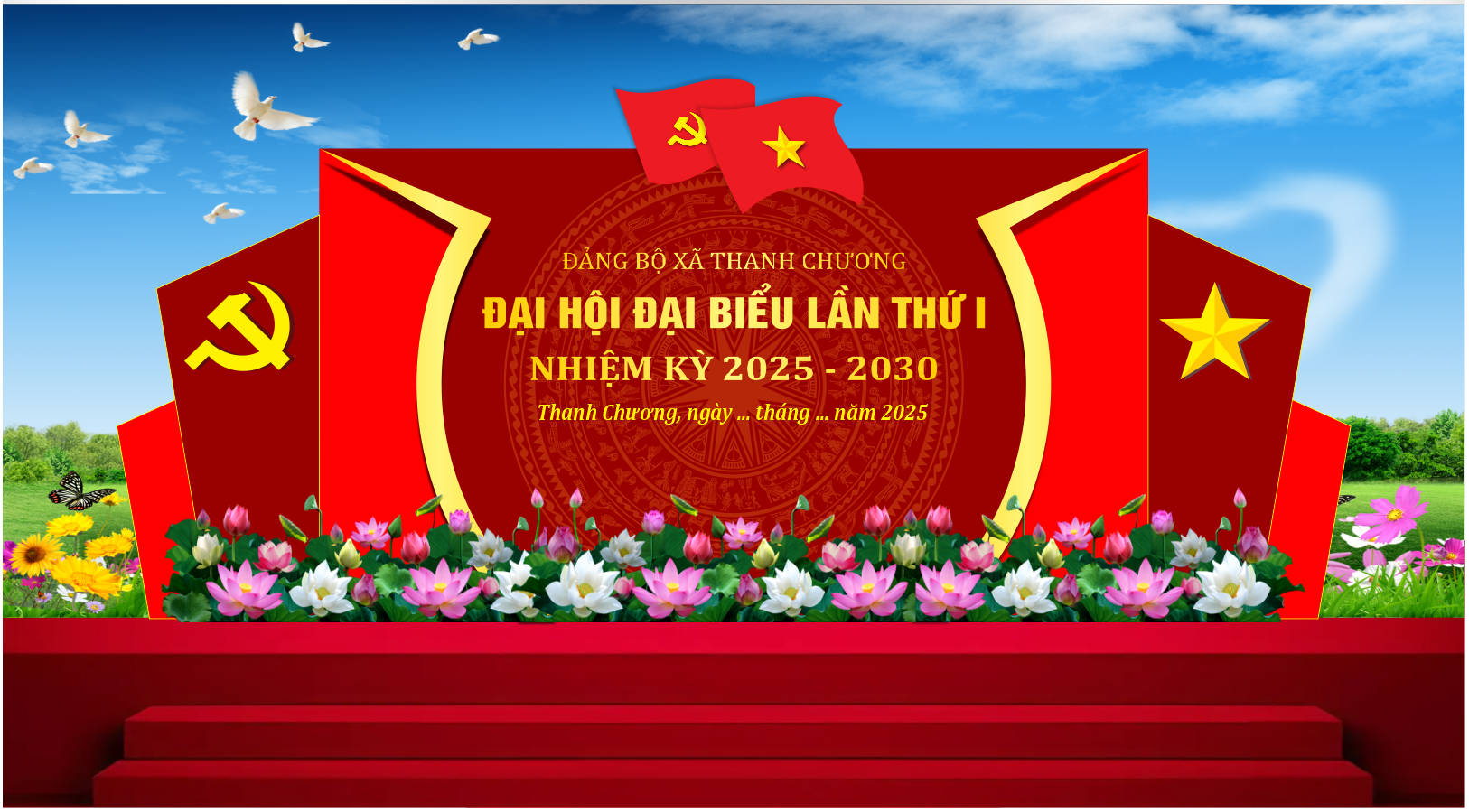 29251 file thiết kế background phông nền maket sân khấu đại hội Đảng corel x7