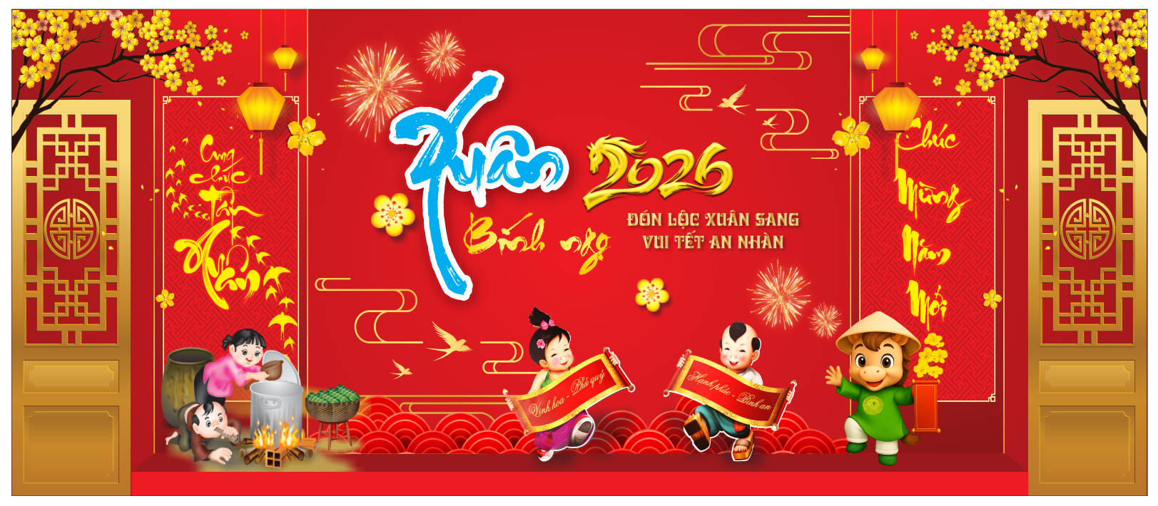 2112593 background phông nền maket chúc mừng năm mới tết xuân Bính Ngọ 2026 file corel x7