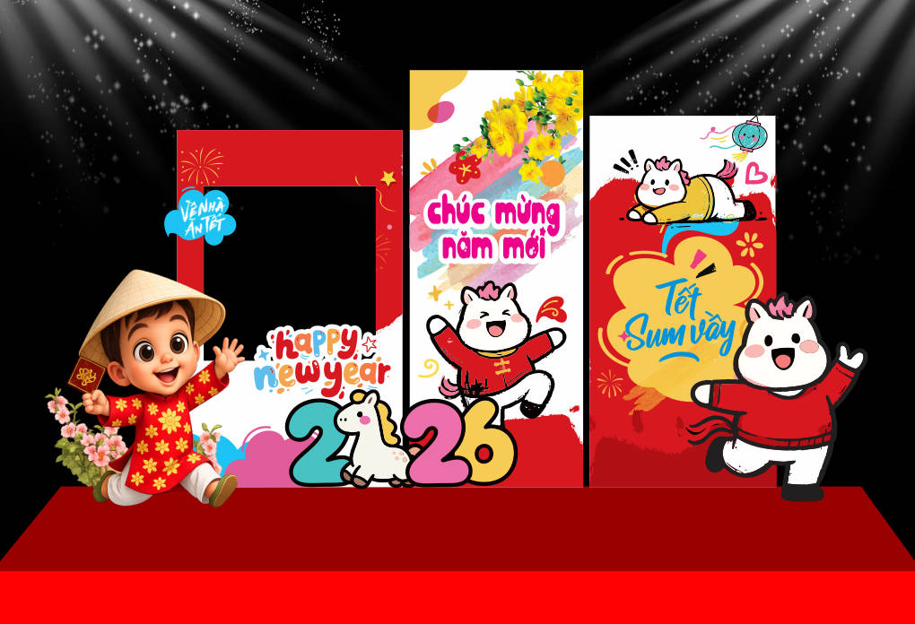 31258 file thiết kế mô hình decor chụp ảnh tết năm mới xuân Bính Ngọ 2026 corel x7
