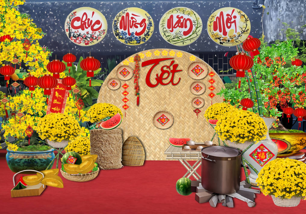 Background phông nền tiểu cảnh chụp ảnh tết check in năm mới file PSD-34