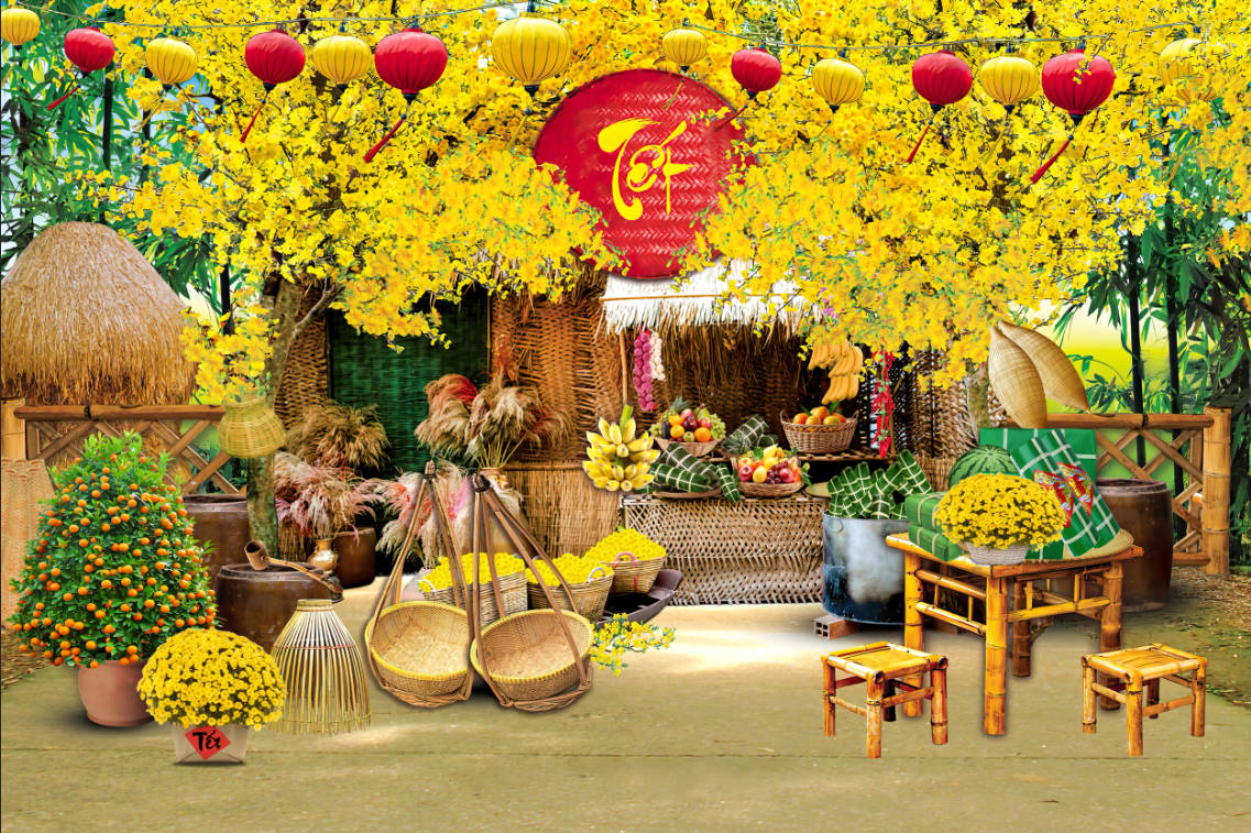 Background phông nền tiểu cảnh chụp ảnh tết check in năm mới file PSD-40