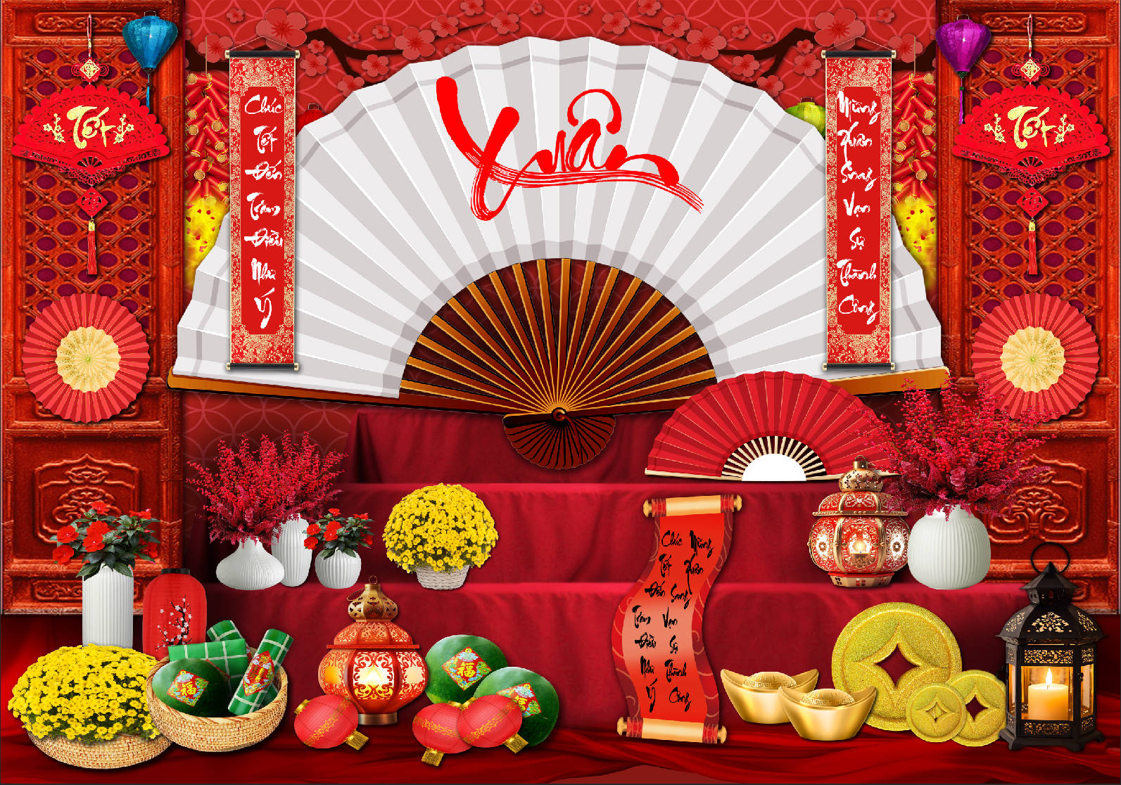 Background phông nền tiểu cảnh chụp ảnh tết check in năm mới file PSD-48