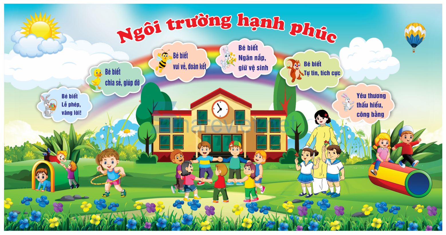 53266 backgroud phông nền maket ngôi trường hạnh phúc file corel x7