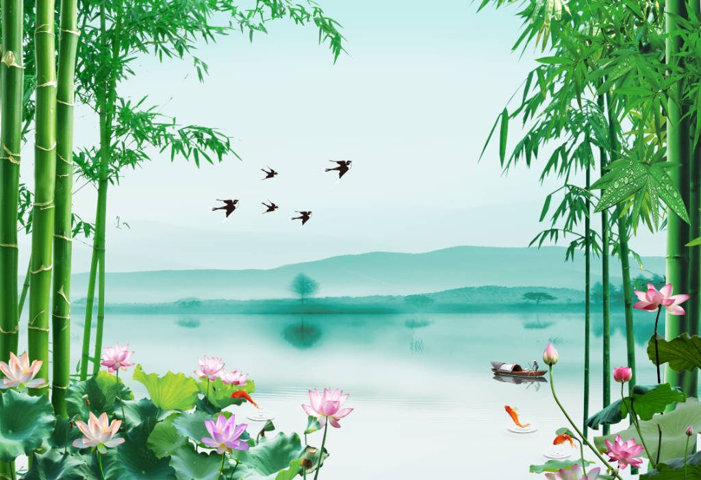 352612 tranh tường sen trúc spa dưỡng sinh đông y file PSD
