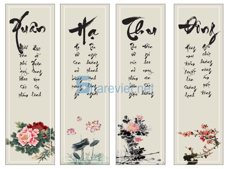 352630 tranh tường tứ quý bốn mùa xuân hạ thu đông file corel x12