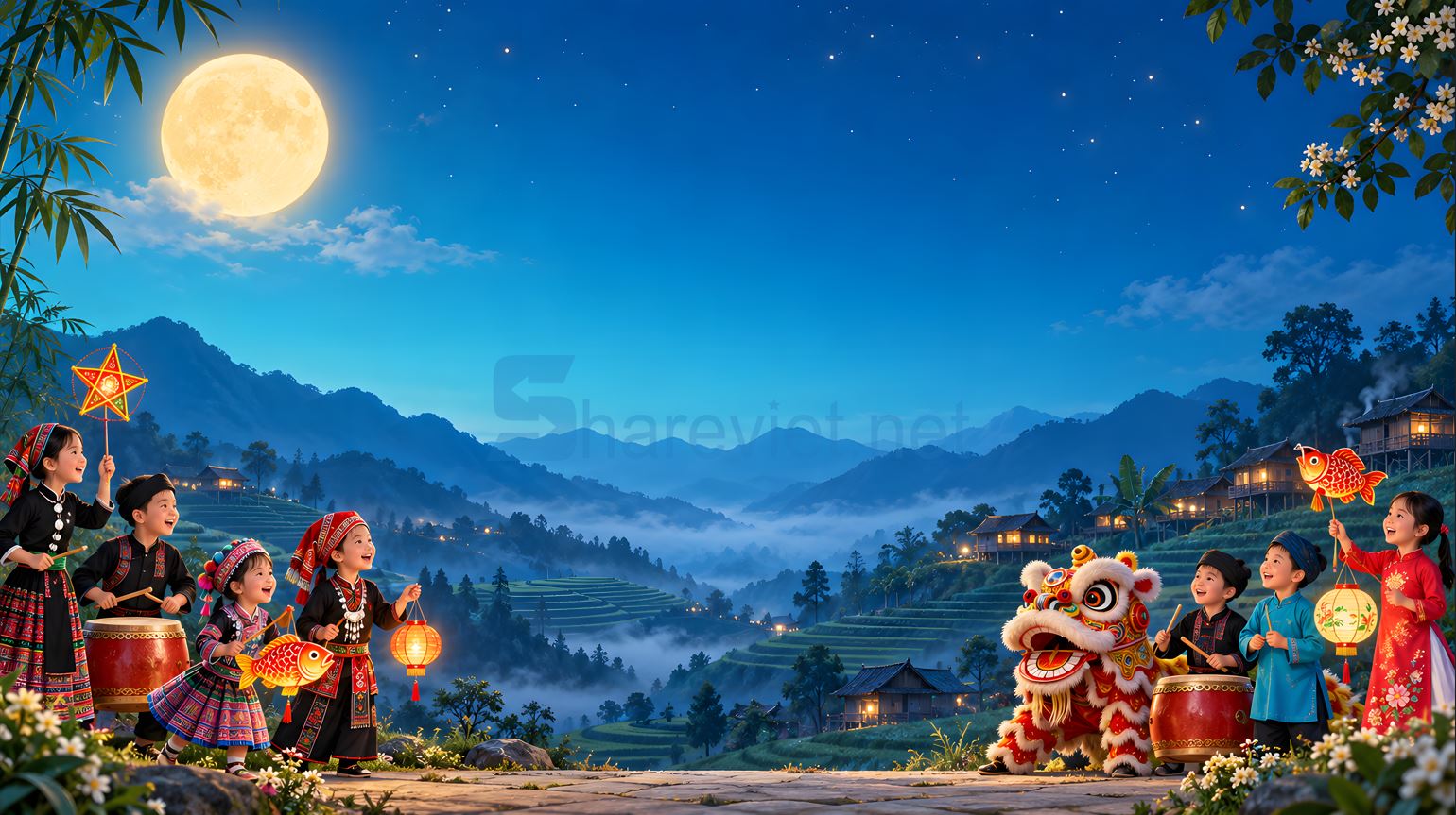 background phông nền maket trung thu đêm hội trăng rằm file PNG (9)