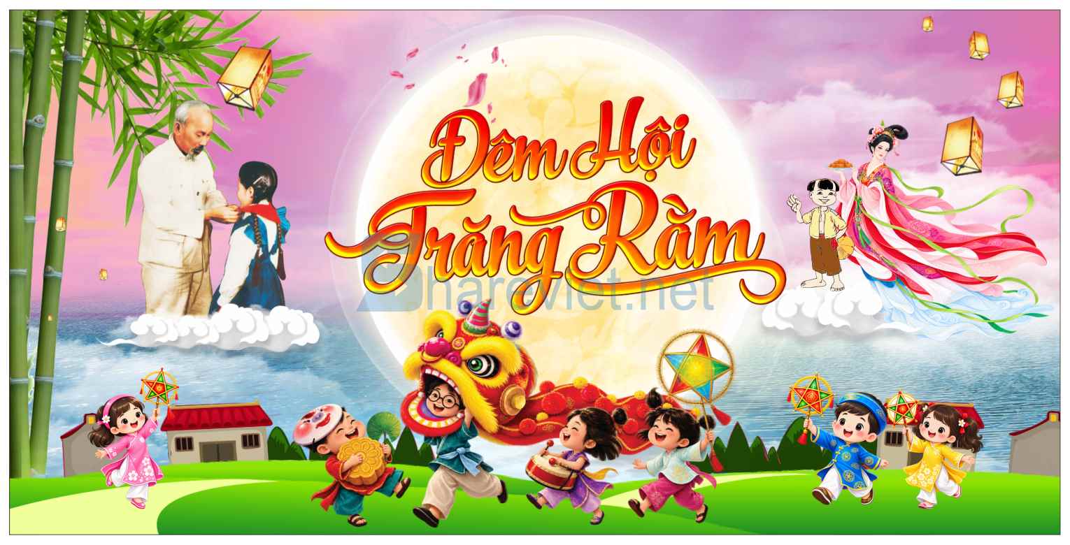 58266 background phông nền maket vui tết trung thu đêm hội trăng rằm file corel x7