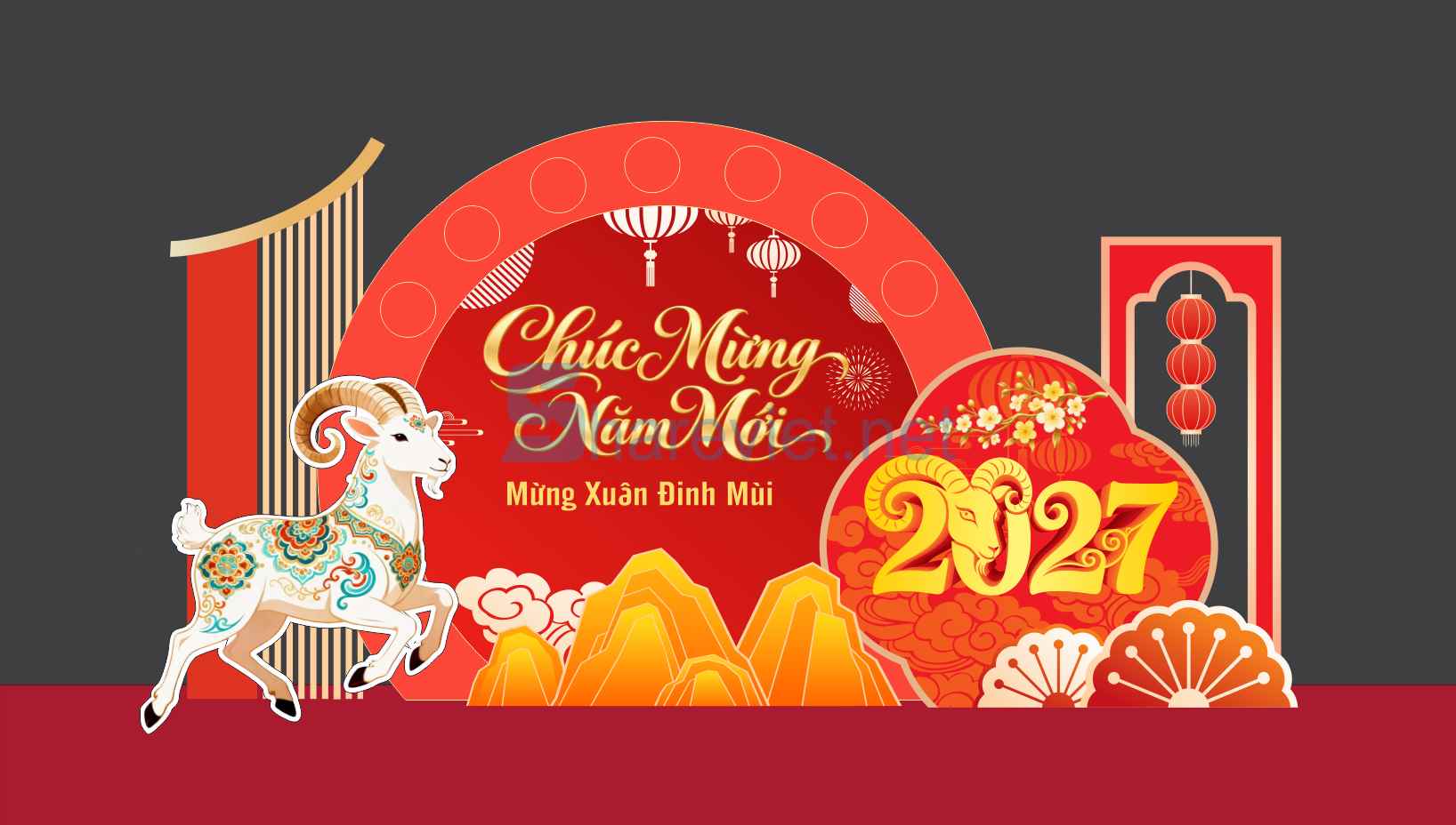 110262 file thiết kế mô hình decor chụp ảnh tết năm mới xuân Đinh Mùi 2027 corel x7
