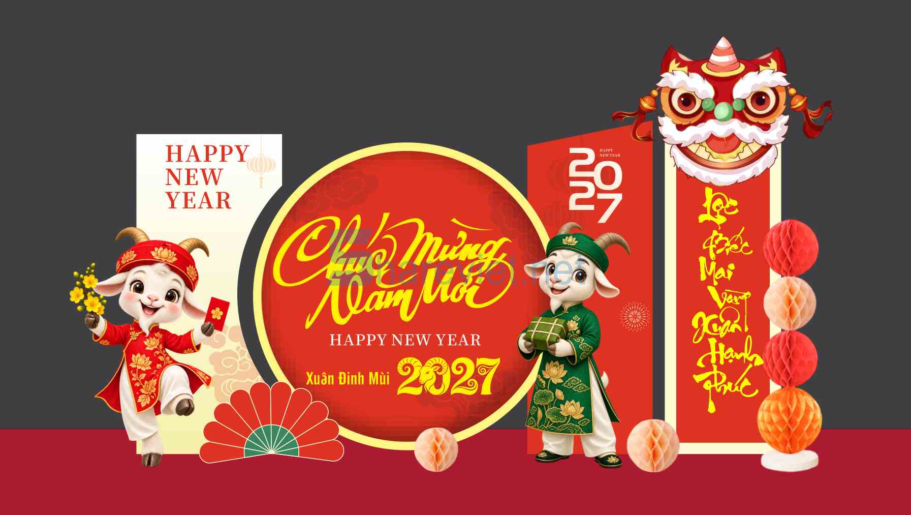 110264 file thiết kế mô hình decor chụp ảnh tết năm mới xuân Đinh Mùi 2027 corel x7