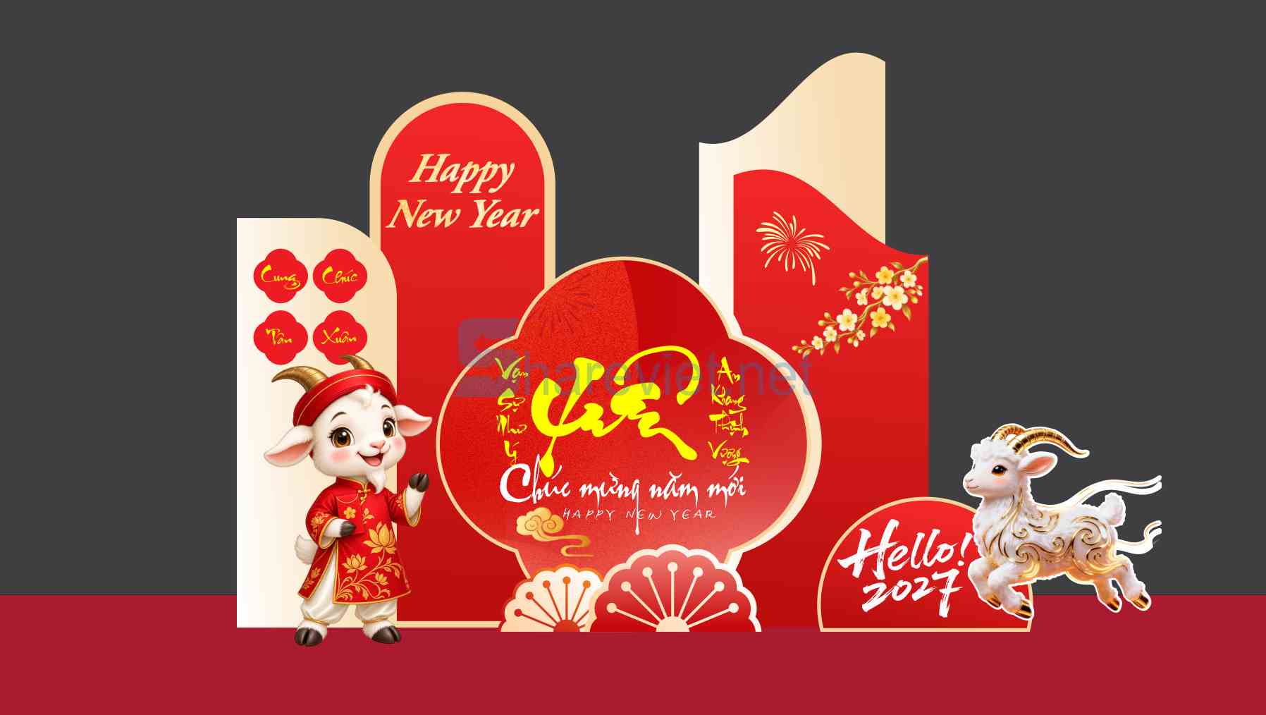 110265 file thiết kế mô hình decor chụp ảnh tết năm mới xuân Đinh Mùi 2027 corel x7