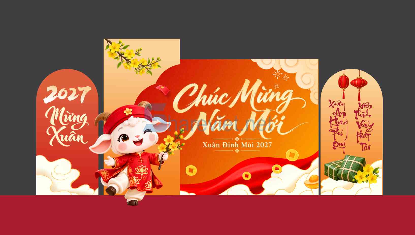 110266 file thiết kế mô hình decor chụp ảnh tết năm mới xuân Đinh Mùi 2027 corel x7
