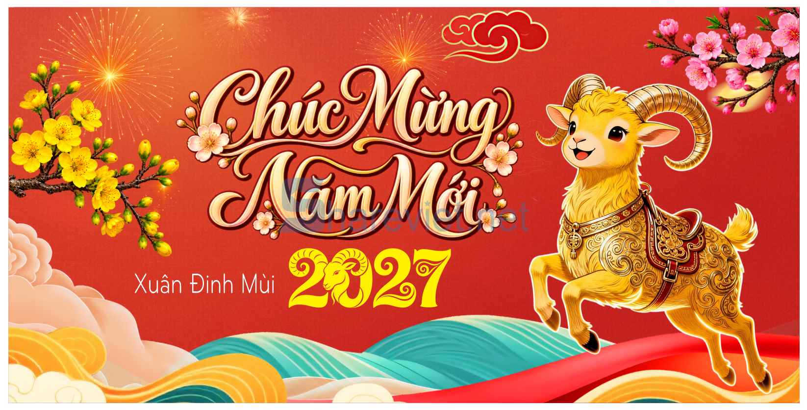 59261 file thiết kế background phông nền maket chúc mừng năm mới tết xuân Đinh Mùi 2027 corel x7