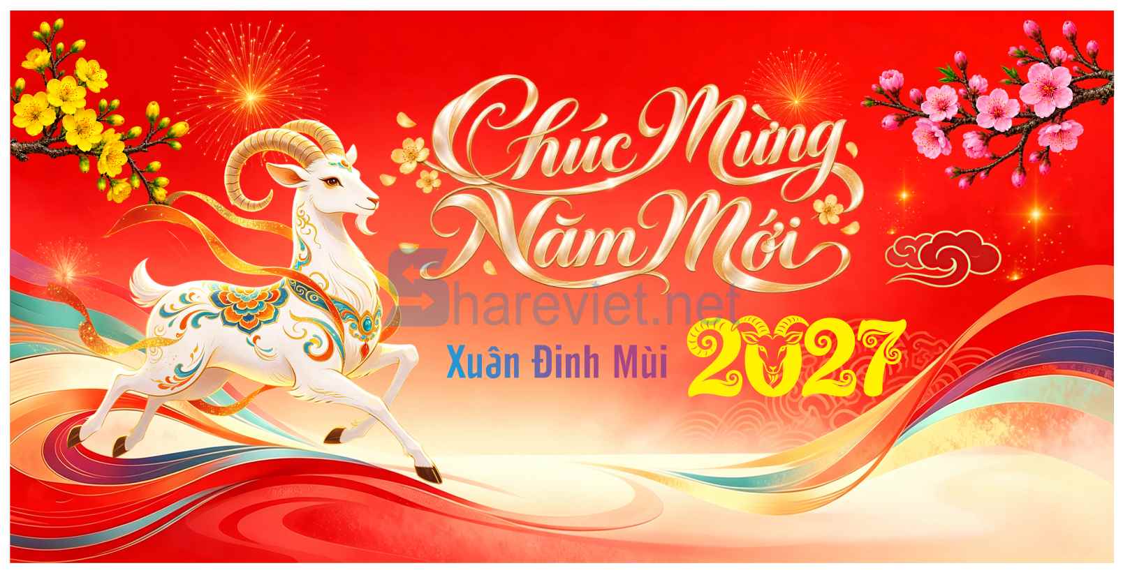 59262 file thiết kế background phông nền maket chúc mừng năm mới tết xuân Đinh Mùi 2027 corel x7